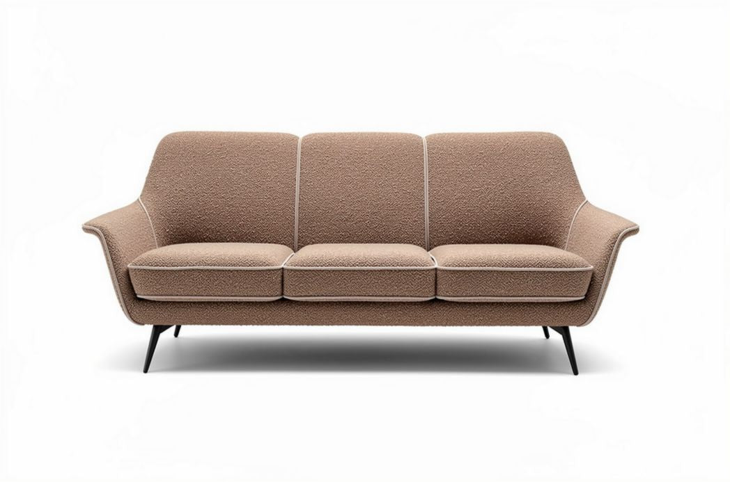woonkamer bank van stof in bruin met metalen poten 200 x 90 x 85cm