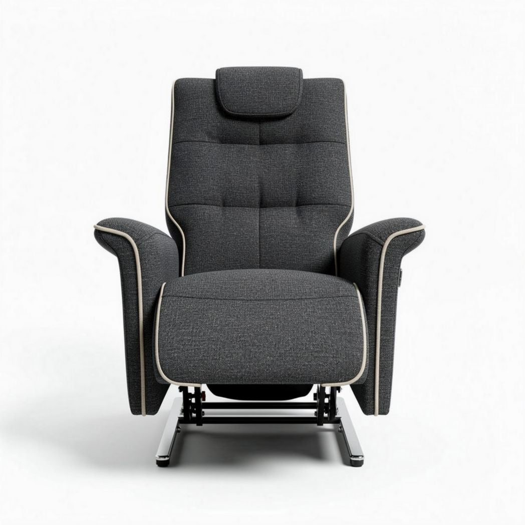 Relaxfauteuil met verstelbare rugleuning en voetensteun in grijs textiel 90 x 80 x 110cm