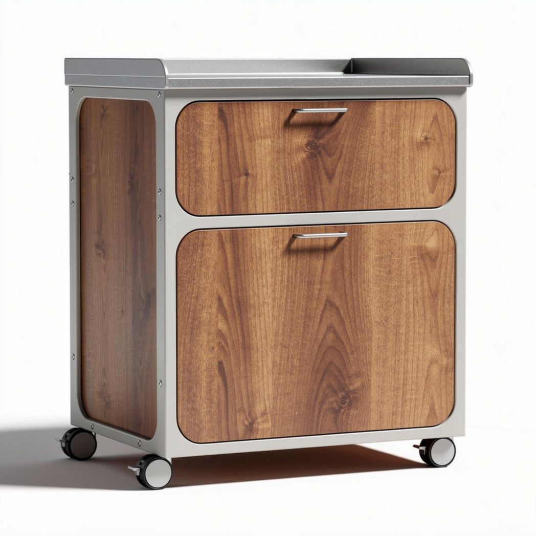 Houten keukenkast met metalen handgrepen en wielen 60 x 40 x 75cm