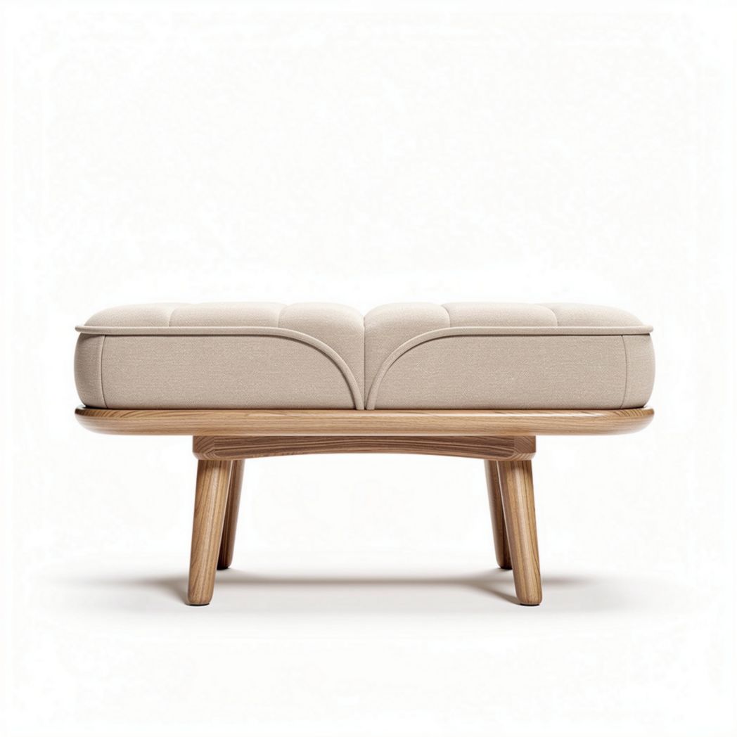 Houten bank met beige kussen afmetingen 100 x 60 x 40cm geschikt voor woonkamer