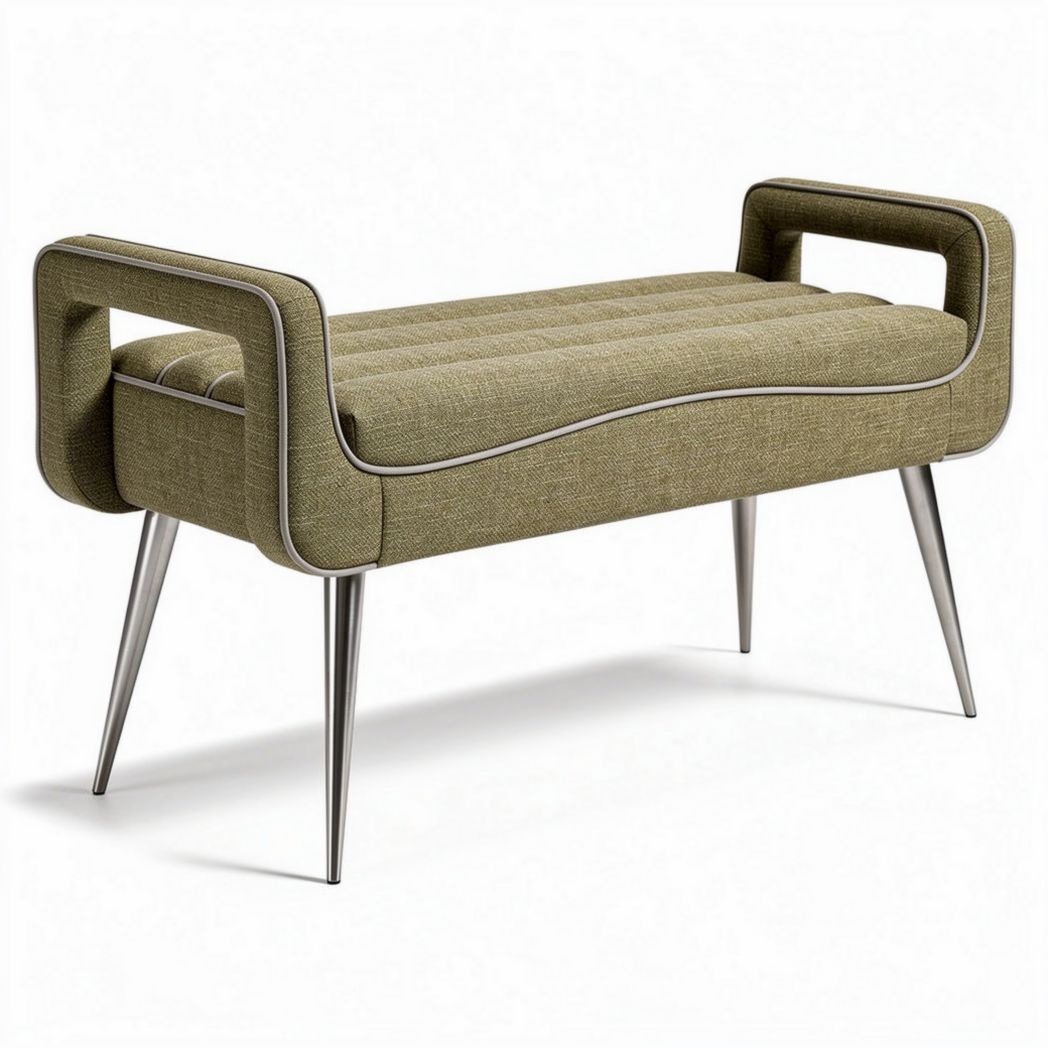 Hedendaagse bank van stof in groen met metalen poten 80 x 40 x 45cm