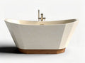 Freestanding design badkuip van natuursteen met houten basis 150 x 75 x 60cm