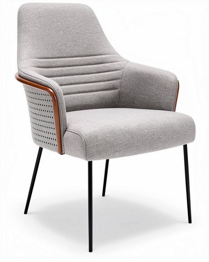Stoel met grijs textiel en houten armleuningen afmetingen 60 x 60 x 85cm