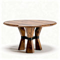 Eikenhouten ronde eettafel met metalen onderstel 150 x 150 x 75cm