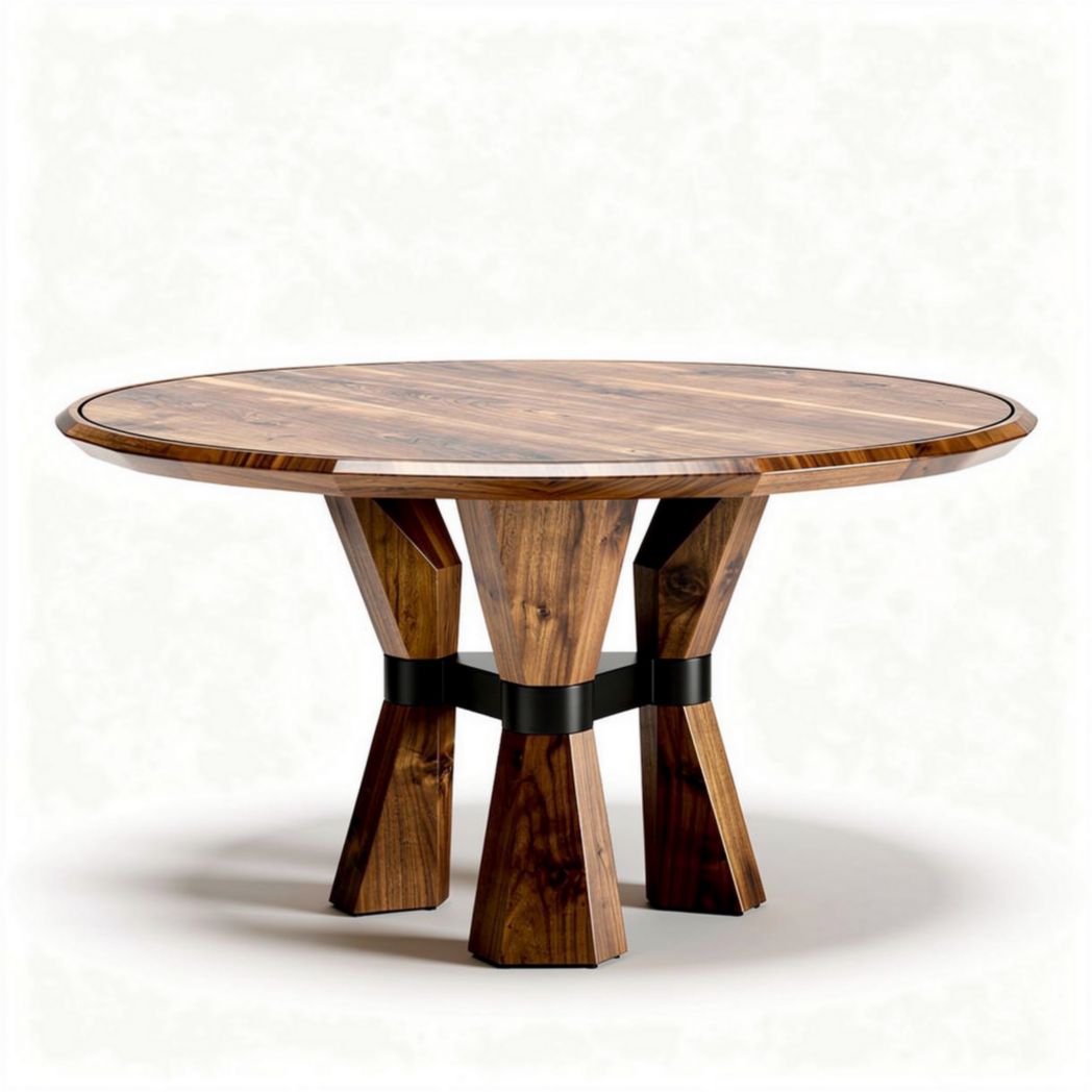 Eikenhouten ronde eettafel met metalen onderstel 150 x 150 x 75cm
