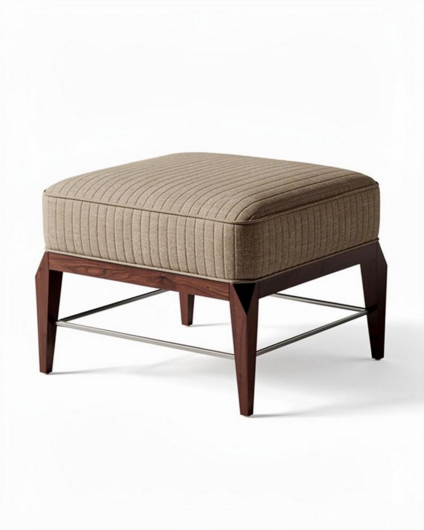 Hocker van stof met houten poten in bruin 45 x 45 x 40cm