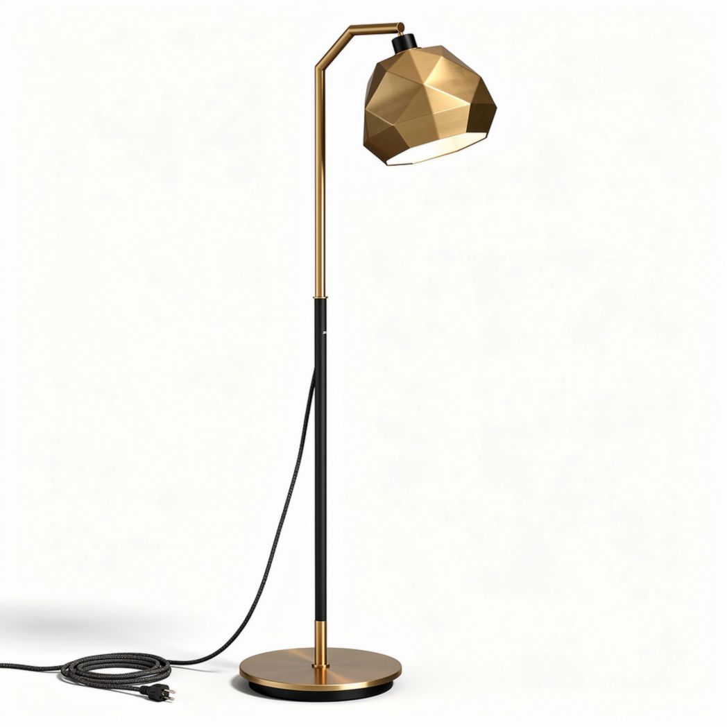 Vloerlamp met geometrische kop in zwart en goud 20 x 20 x 150cm