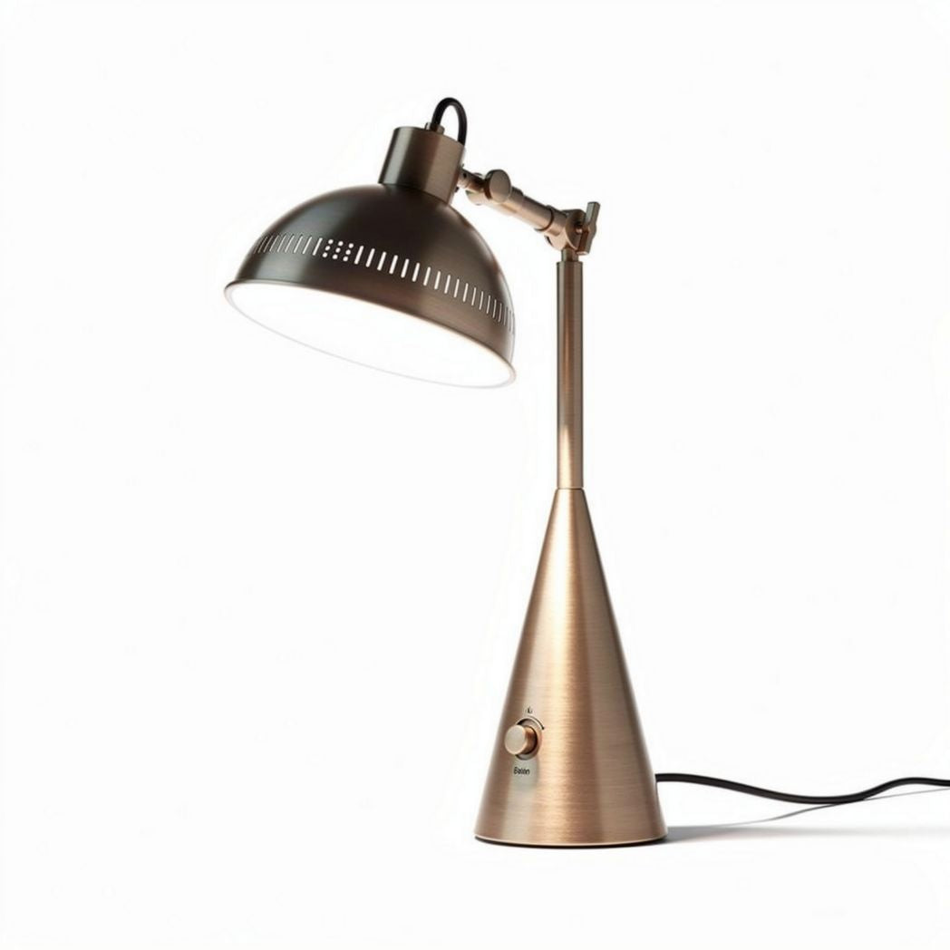 Metaal bureau lamp met verstelbare kap en aan/uit schakelaar goudkleurig
