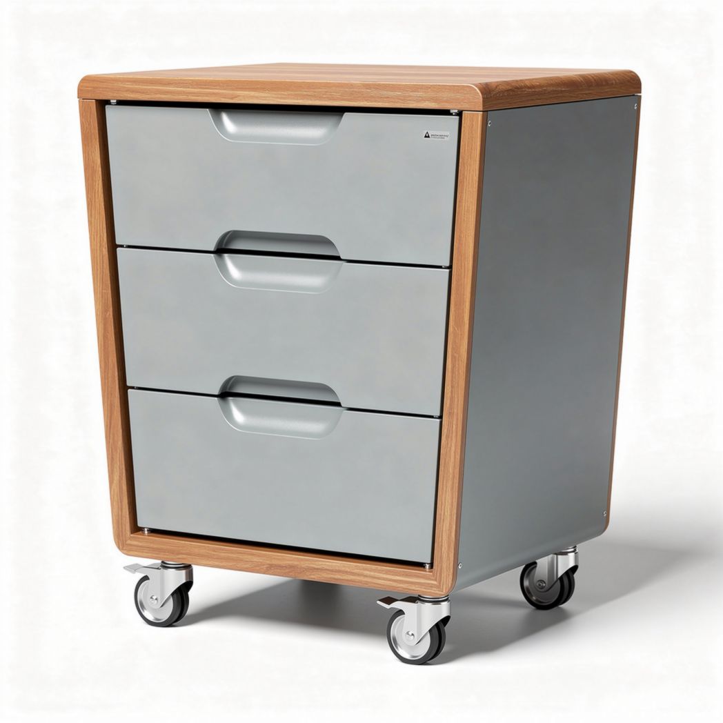 Mobiele ladekast met drie lades van staal en hout 60 x 45 x 55cm