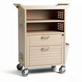 Houten winkelwagen met opbergruimte en wieltjes 60 x 40 x 90cm beige