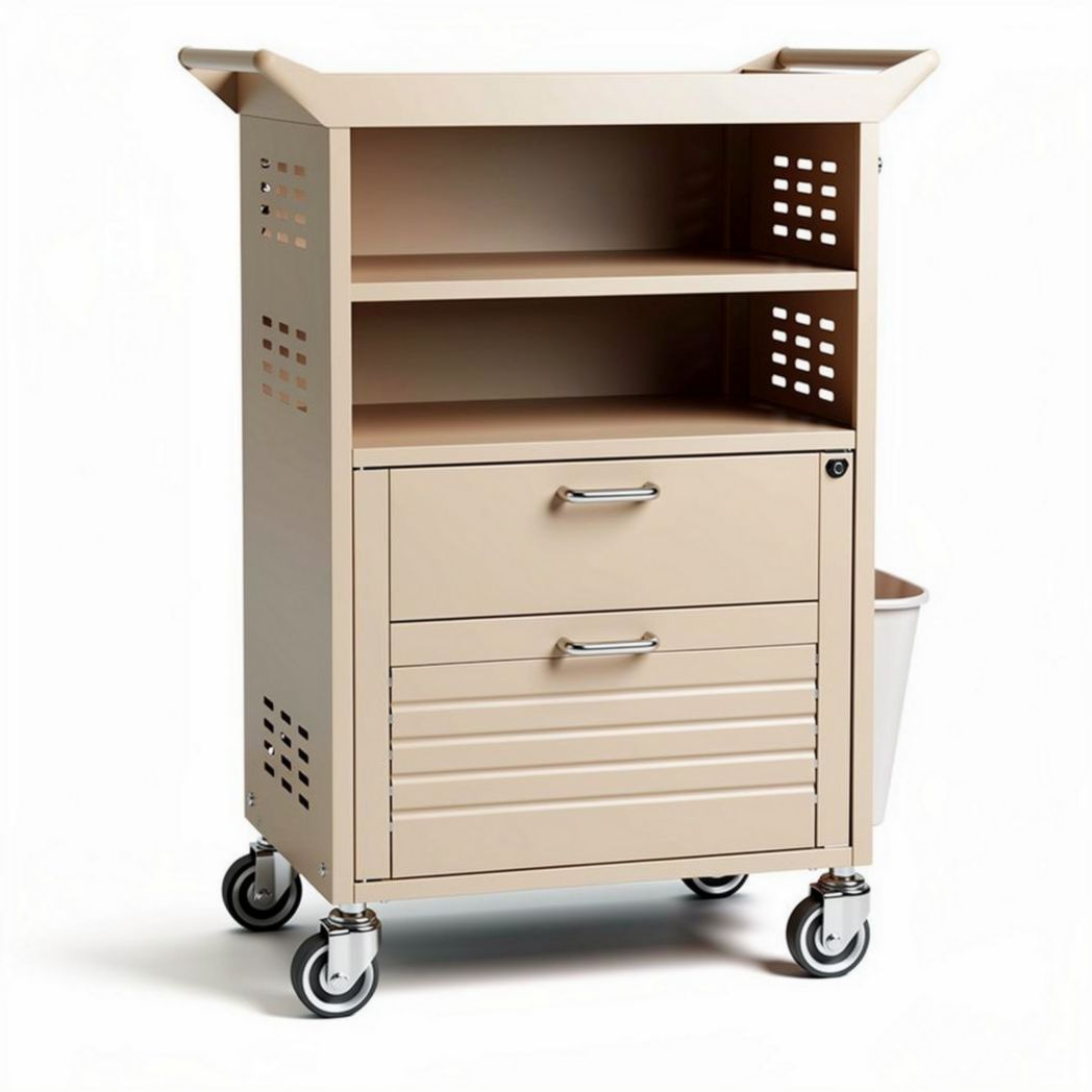 Houten winkelwagen met opbergruimte en wieltjes 60 x 40 x 90cm beige