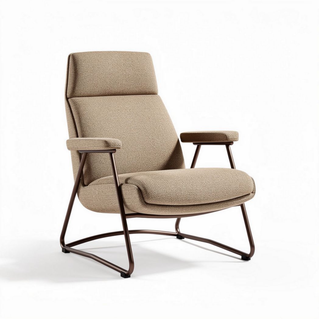 Lichte beige fauteuil met verstelbare rugleuning en metalen frame 80 x 70 x 100cm