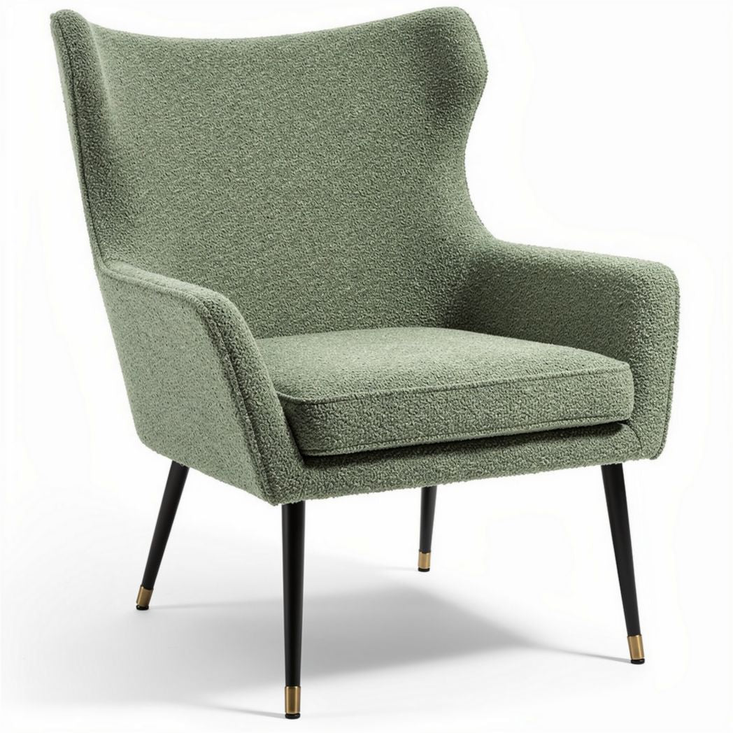 Fluwelen lounge stoel in lichtgroen met zwart metalen poten 80 x 70 x 90cm