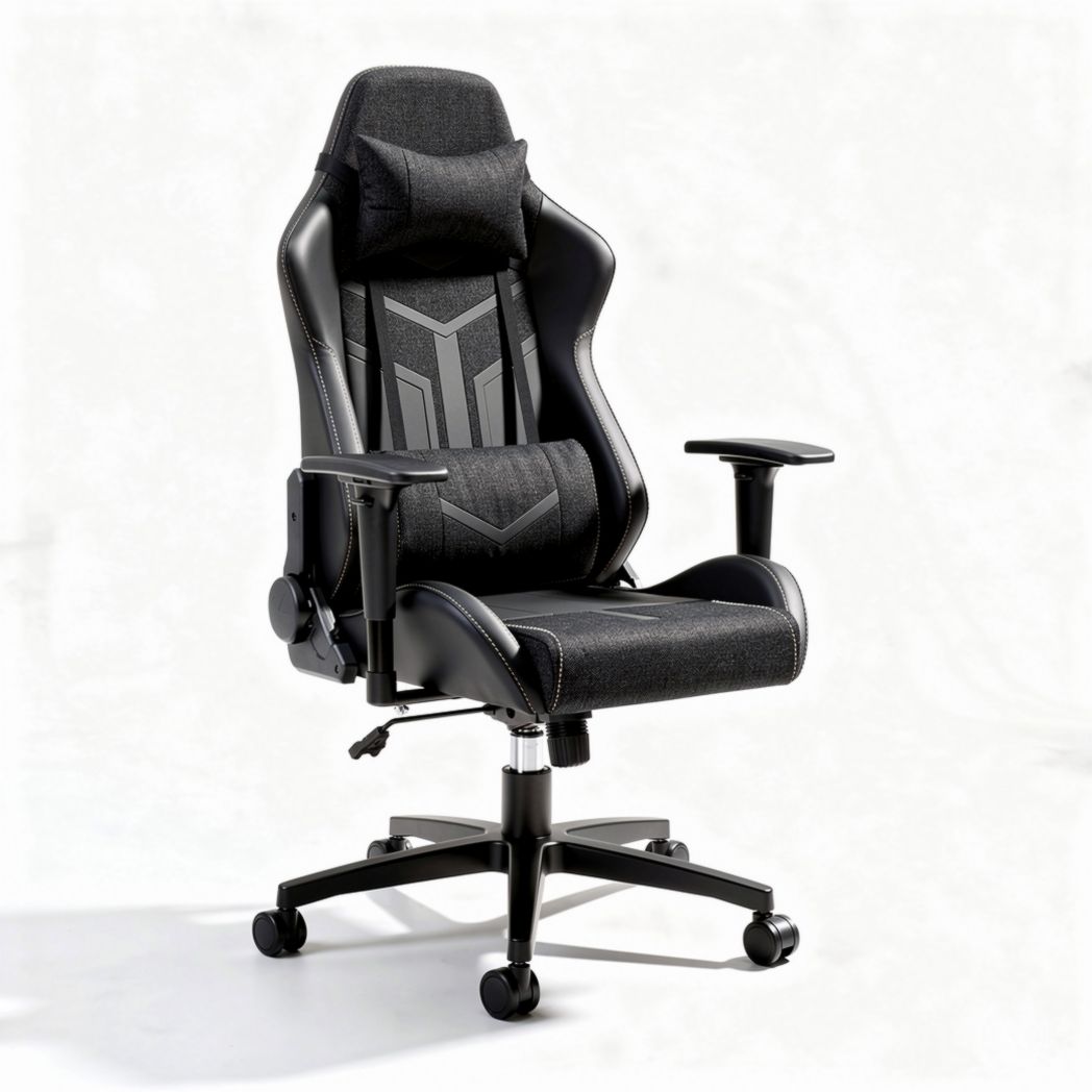 Gamingstoel met verstelbare armleuningen en comfortabele kussens zwart 45 x 60 x 120cm