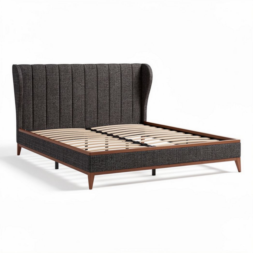 Stoffen bed met hoofdbord en lattenbodem 200 x 160 x 100 cm donkergrijs