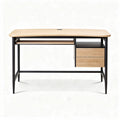 Bureau met houten blad en metalen frame 120 x 60 x 75cm zwart en natuurlijk hout