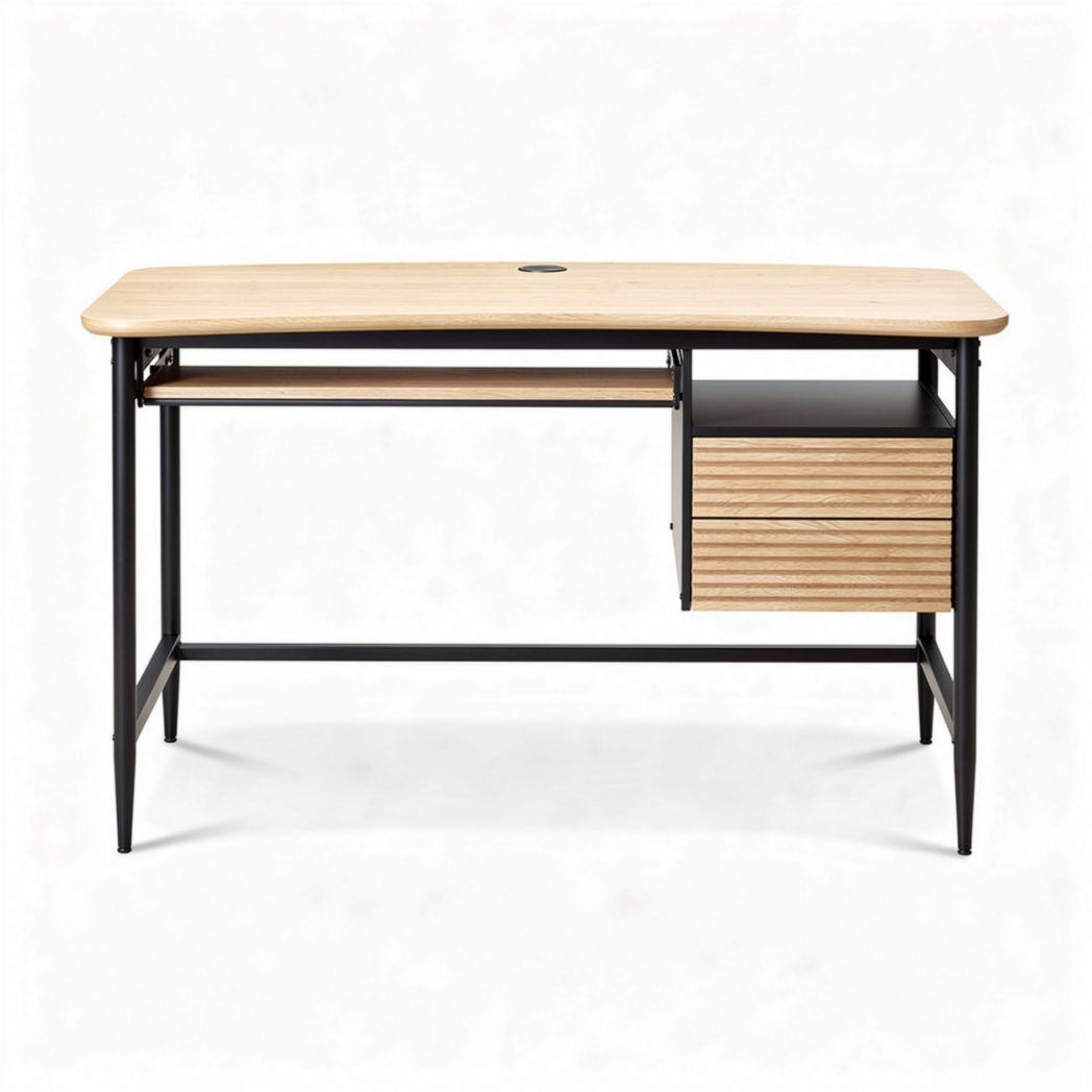 Bureau met houten blad en metalen frame 120 x 60 x 75cm zwart en natuurlijk hout